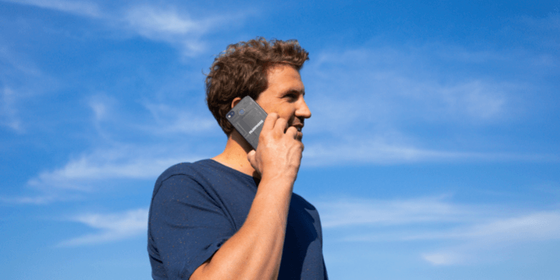 Man making a call on a Fairphone 